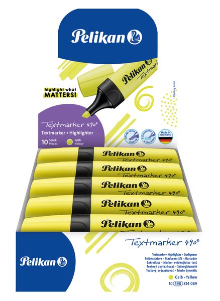Pelikan Highlighter 490 , 10 pcs. in Folding Box, Neon Yellow