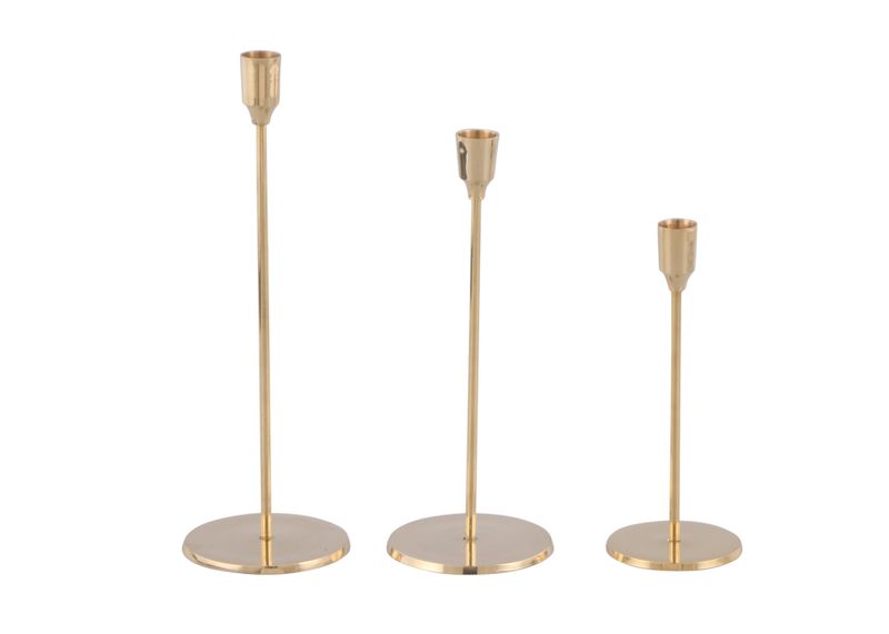 Elegant Dinner Candle Holder Thin Rod Gold Finish ( Set of 3 Pcs)