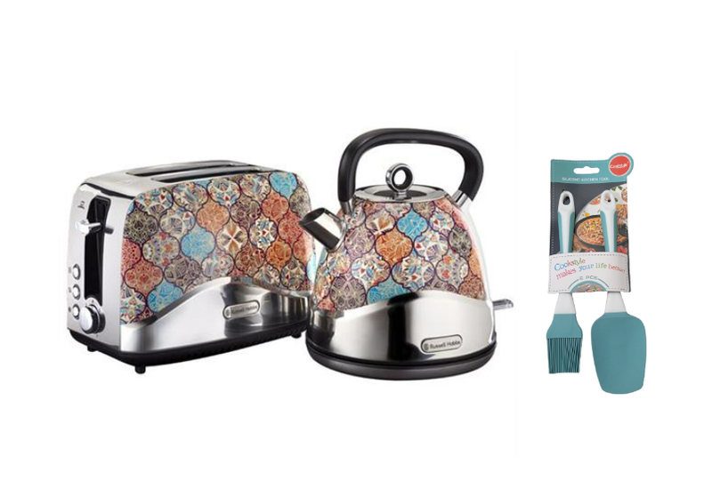 Russell Hobbs Moroccan Toaster and Kettle Breakfast Pack + Spatula + Brush
