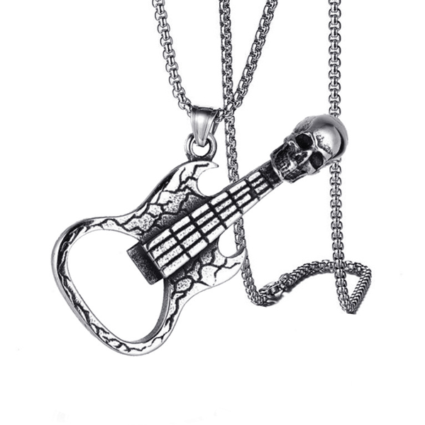 Stainless Steel Skull Guitar Necklace