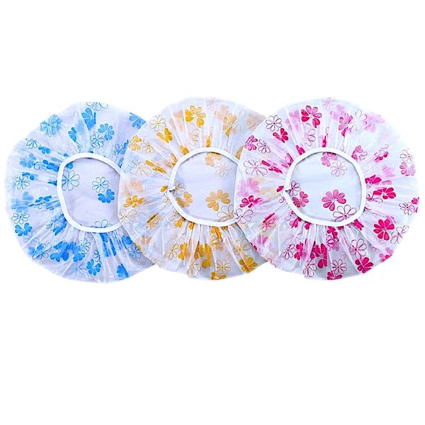 3 Piece Reusable Waterproof Shower Cap Set - Floral Print Design