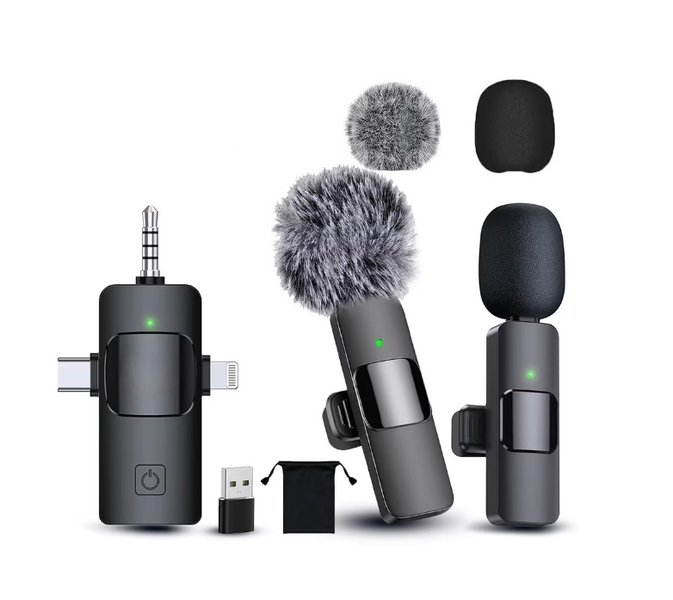 Professional lapel microphone set (2 units), 2.4GHz wireless connection
