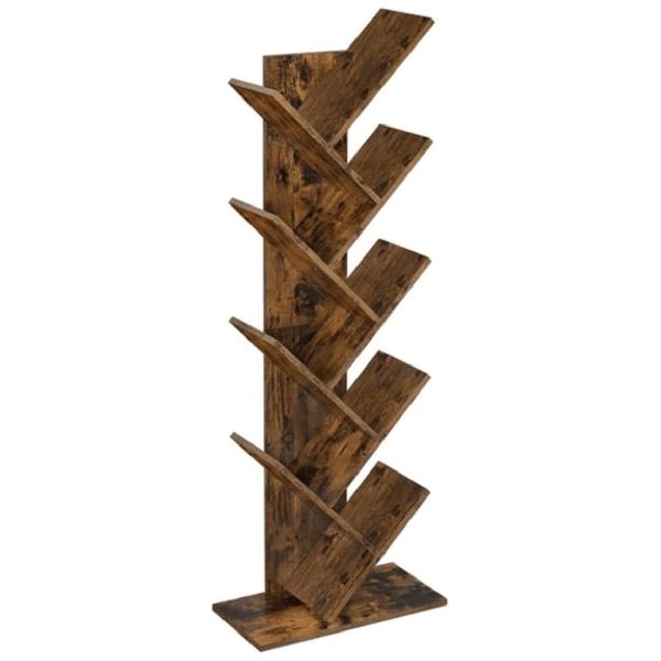 8-Tier Tree Bookshelf - Rustic Brown, Space-Saving Floor Stand