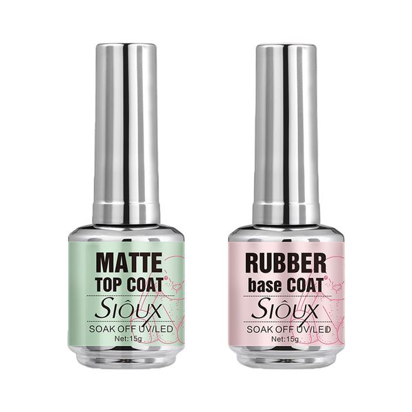 Sioux UV Gel Nail Matte Top Coat &amp; Rubber Base Coat Set 15ml/Each
