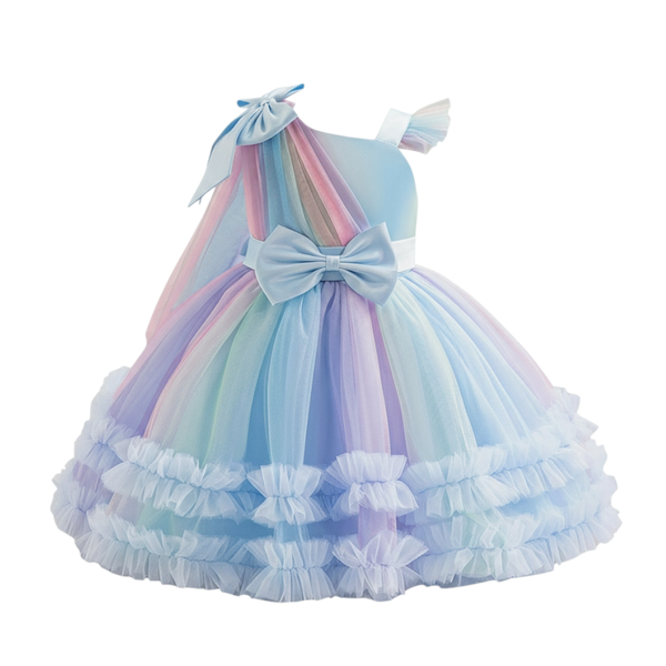 Pastel Rainbow One-shoulder Princess Dress for Girls