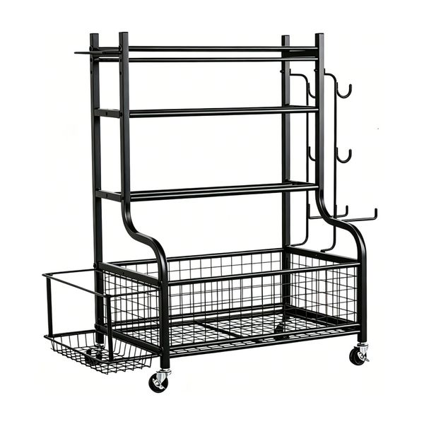 Home Gym Equipment Storage Rack - 100kg Capacity Multi-Tier Lockable Wheels