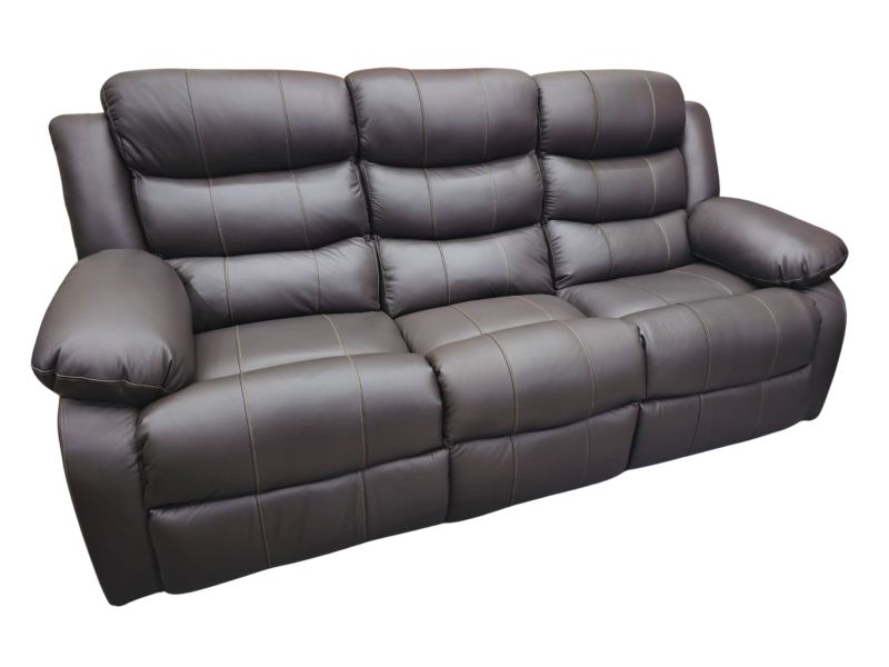 Mopane Brown 100% Genuine Leather 3 Seater Manual Recliner Sofa