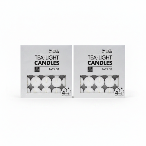 No Place Like Home White Tea-Light Candles - 50 Piece Box - 2 Pack