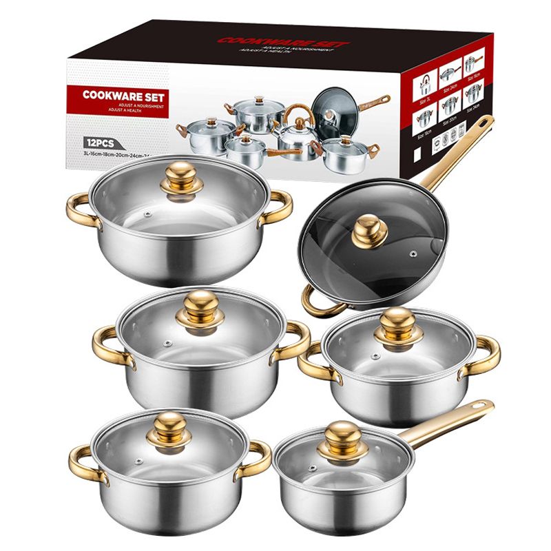 12Pcs Stainless Steel Cookware Set Pots and Pans with Stay-Cool Handles ...