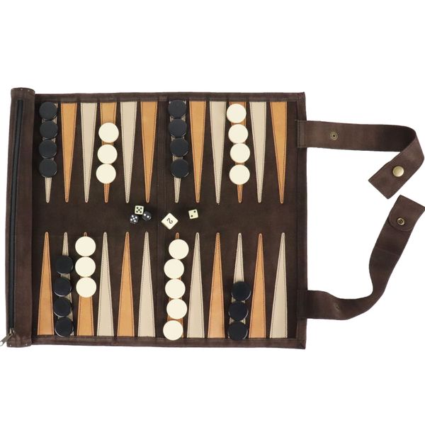 Backgammon Leather Roll-up Set