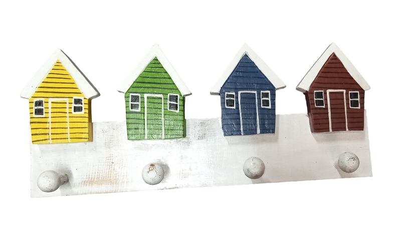 Beach Houses Colourful Four Hook Wall Hanger