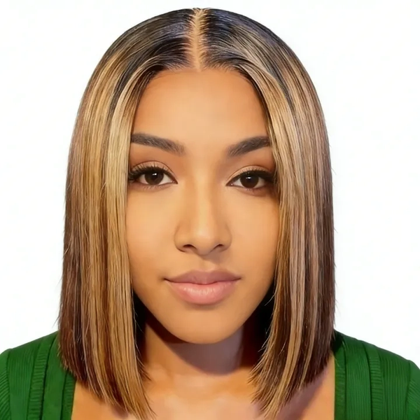 12-Inch Black Short Straight Hair with Centre Parting, Bob Cut