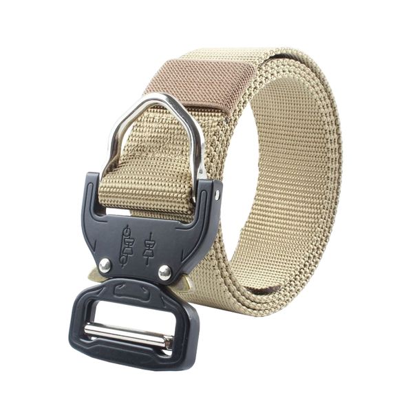 Heavy Duty Metal Buckle Military Style Survival Nylon Tactical Belt - Khaki