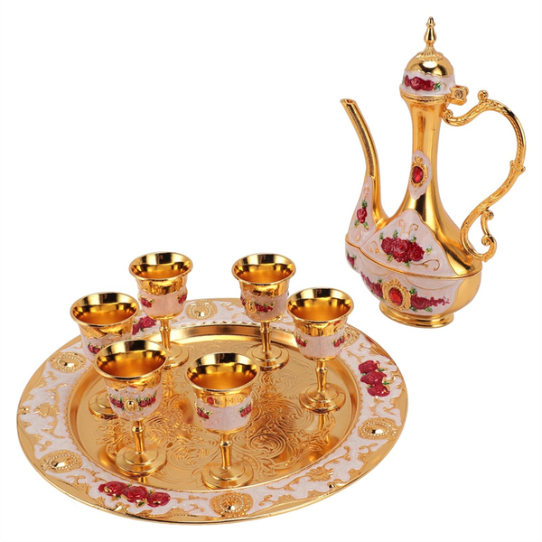Vintage Turkish Coffee Set Zinc Alloy Tea Pot and Cups Elegant Ambience for