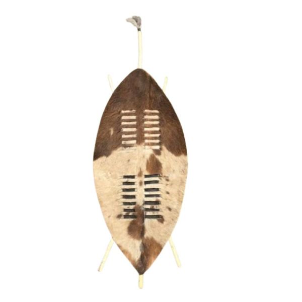 Large 92cm Brown &amp; White Zulu Isihlangu Shield - Authentic Real Cowhide