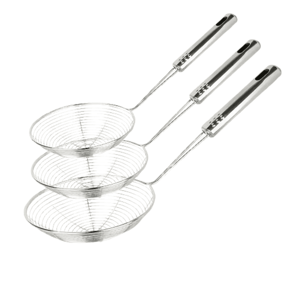 3 Piece Stainless Steel Spider Strainer Set