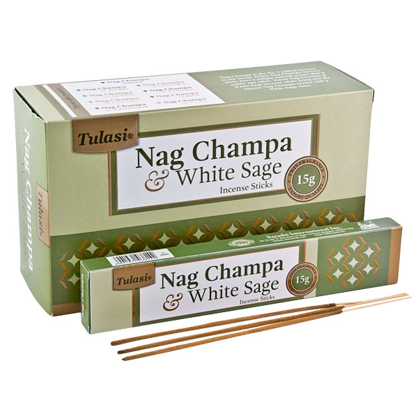 Tulasi Nag Champa &amp; White Sage Incense Sticks - 12 Pack