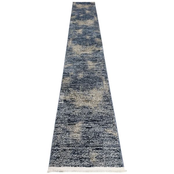 Royal Rugs - Textured Modern Hallway Runner, Blue &amp; Sand Colors - 500 x 80