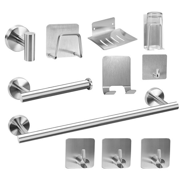 11 Piece Stainless Steel Bathroom Wall Mounted Towel Rack Hardware Set