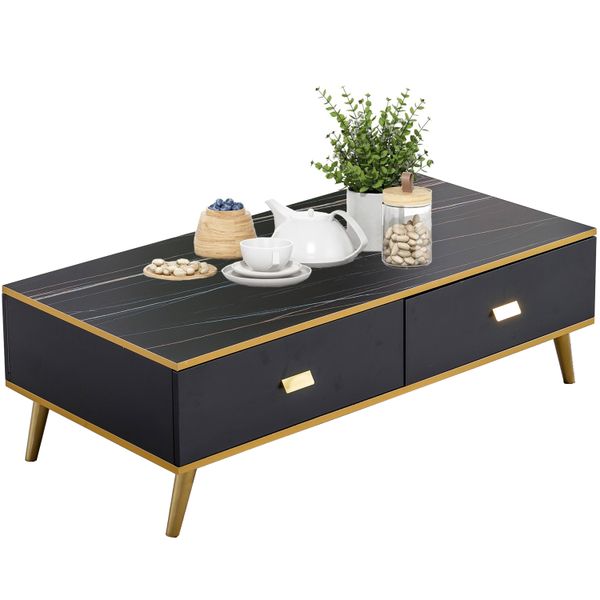 Wood Coffee Table Side Table 4 Drawers Center Table Home Office Living Room