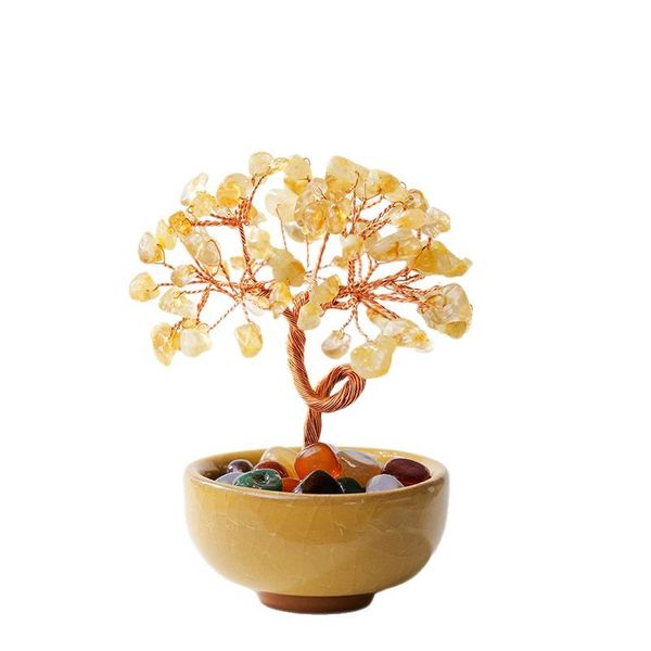 Yellow crystal lucky tree, agate treasure basin tabletop decoration item