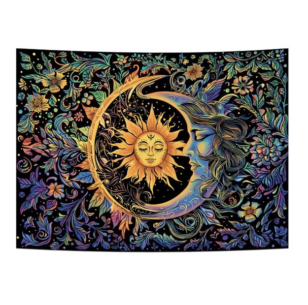 Sun and Moon Tapestry Psychedelic Mystic Floral Wall Hanging for Bedroom