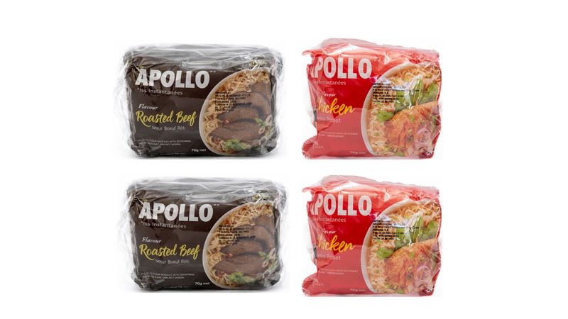 APOLLO INSTANT NOODLES - BEEF &amp; CHICKEN FLAVOURS (5 x 70g) 4 Packs