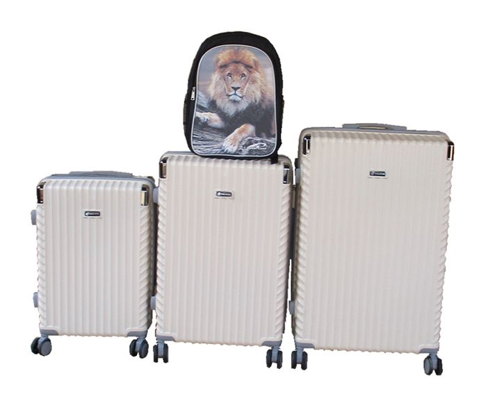 Cream 3-Piece ABS Spinner Luggage Set + Lion Print Backpack