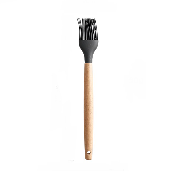 Wooden Handle Silicone Basting Pastry Oil Brush Kitchen Utensil Tool - Grey