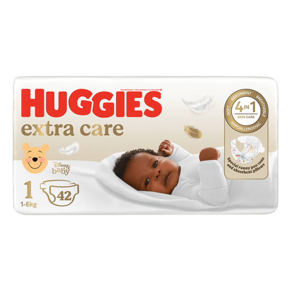 Huggies Extra Care - Size 1 New Baby (1-6kg) - 42 Nappies