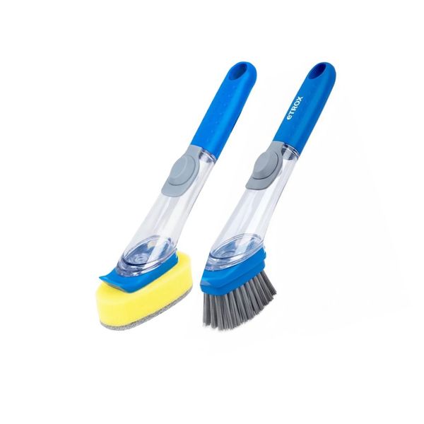 eTROX Soap-Dispensing Dish Scrub Brush &amp; Sponge - 2-in-1 Cleaner
