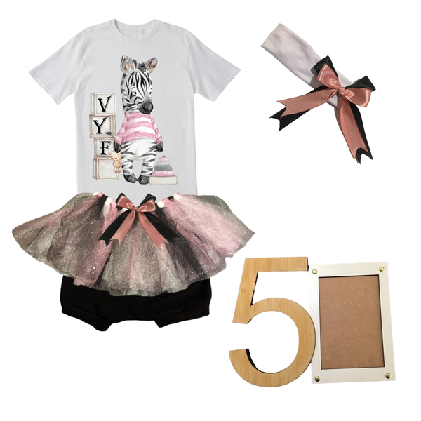 5th Birthday-Pink Zabra Tutu With Headband And Photo Frame - Afrikaans