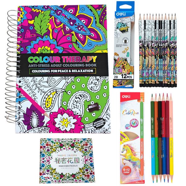 Colouring Book with 12 2B Pencil and Colouring Pencil for Adult Anti-Stress