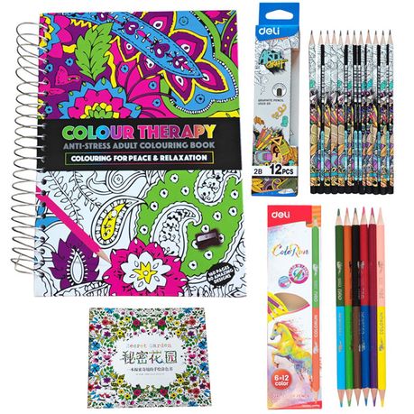 Colouring Book with 12 2B Pencil and Colouring Pencil for Adult Anti-Stress Image