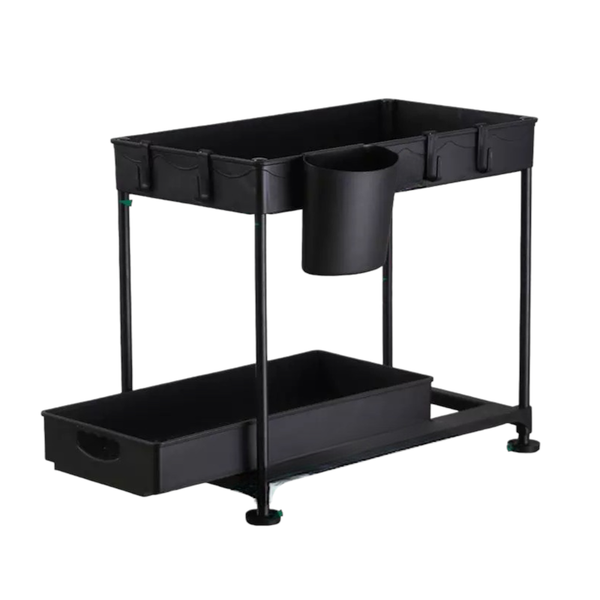 2 Tier Sliding Under Cabinet Organizer Bathroom Kitchen Storage Rack - 1-Piece