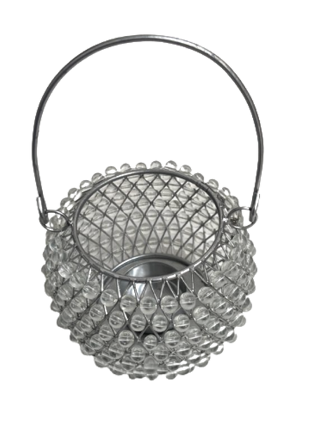 Round Silver Plated Acrylic Crystal Beaded Candle Holder/Lantern