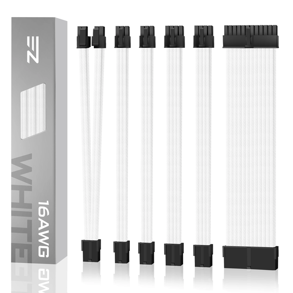 EZDIY-FAB 16 AWG PSU Premium Nylon Sleeved Extension Cable Kit-Black &amp;White