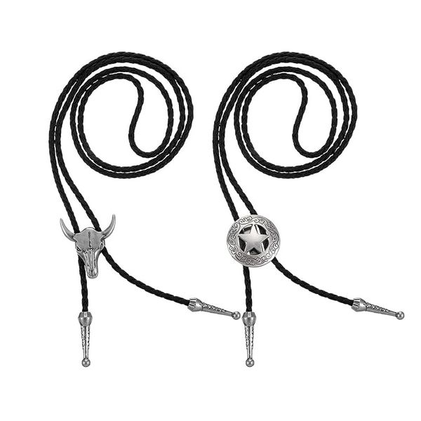 2 Pieces Bolo Tie Cowboy Tie Necklace, Leather Rodeo Pendant