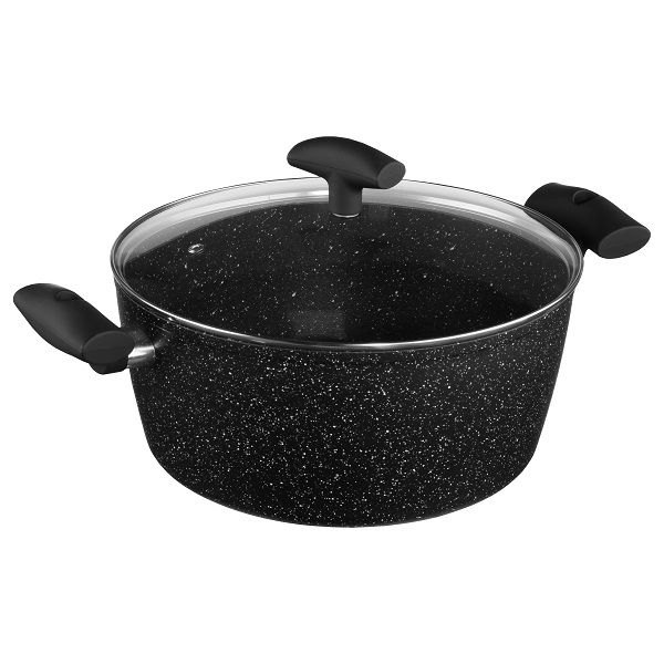 5five Aluminium Non-Stick Casserole with Glass Lid 28cm 5.2Lt - Black