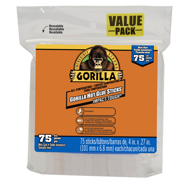 Gorilla Hot Glue Sticks 4inch Mini 75CT