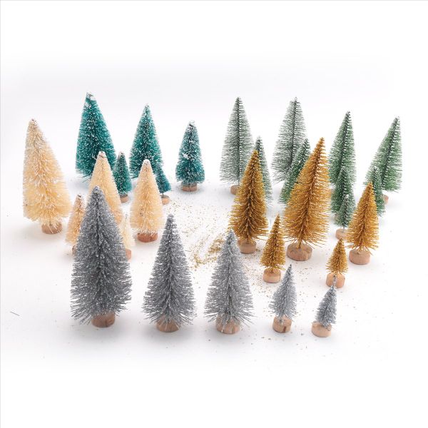 30 Pieces Miniature Pine Trees Sisal Trees with Wood Base for Miniature Sce