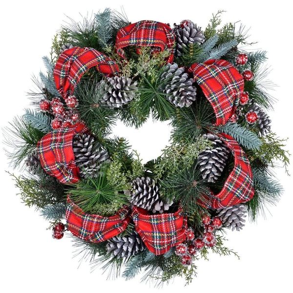 Luxury Artificial Christmas Wreath Decorated Red Tartan