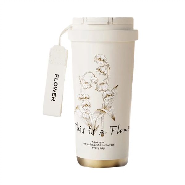 Flower Theme Travel Office Coffee Mug Stainless Steel Tumbler Cup 500ML