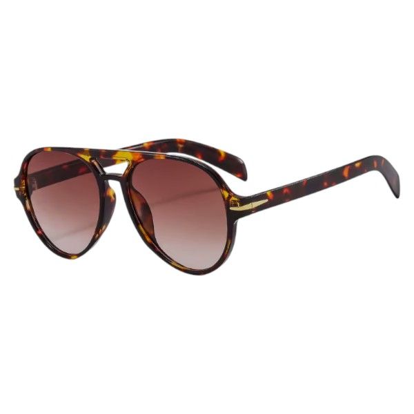 Vintage-Style Tortoise Shell Aviator Sunglasses With Gradient Lens - Brown