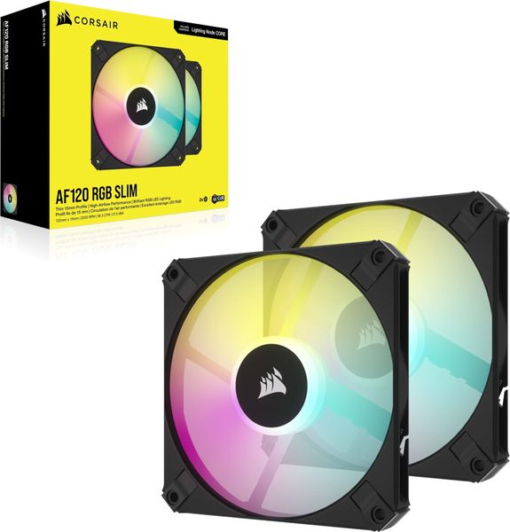 Corsair iCUE AF120 RGB Slim 120mm PWM 2000 RPM Black Case Fan - Twin Pack