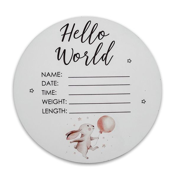 Cute Bunny World Newborn Baby Announcement Disc