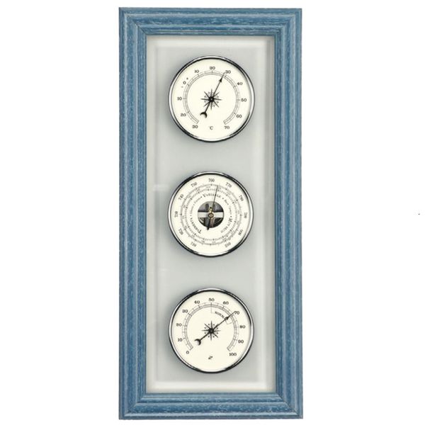 3-in-1 Barometer, Thermometer, Hygrometer - Chrome &amp; Blue/Grey Wood