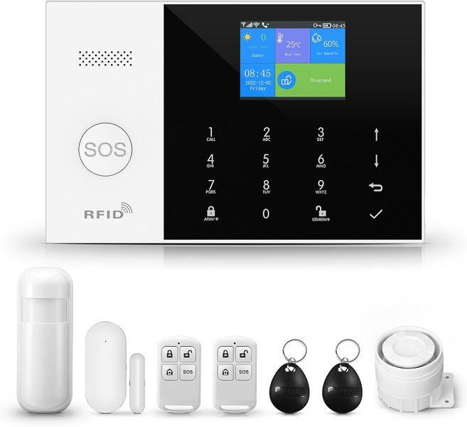 WiFi GSM Home Security Alarm System, 2.4" Color Screen, APP Alerts