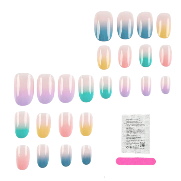 24Piece Gradient Pastel Ombre Press-On Nail Set - Multicolor