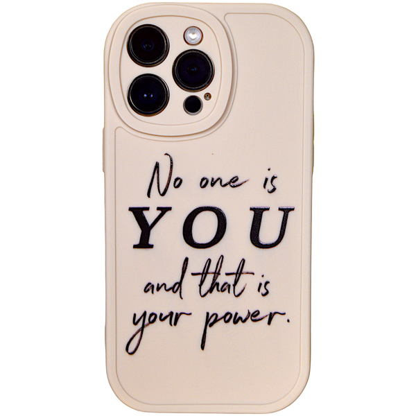 Beige Phone Case with Your Power Quote &amp; Pro Cam for iPhone 14 Pro